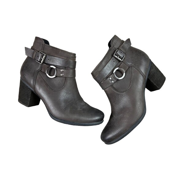 Josef Siebel Ankle Boots w Straps  Women's Size 37 / 6.5  Dark Taupe Leather - Picture 1 of 12